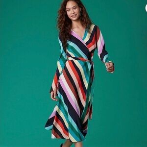 Diane Von Furstenberg Silk Multi-Colored Striped Dress